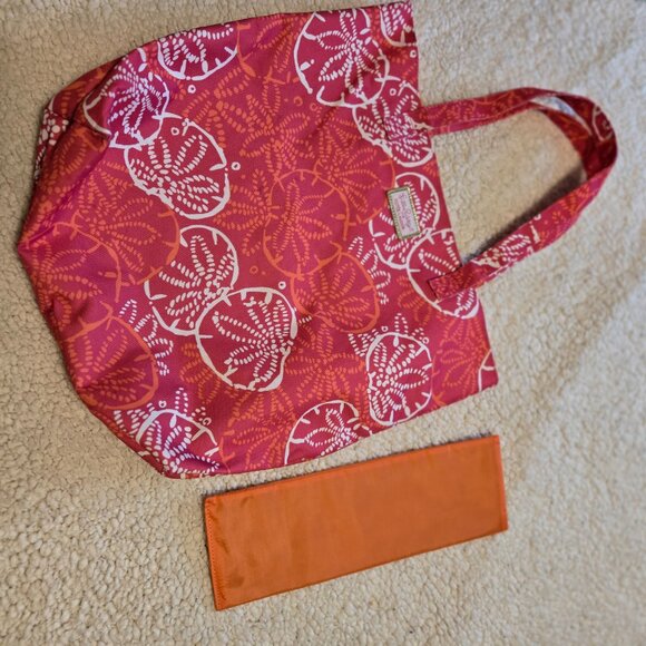 Lilly Pulitzer for Estee Lauder Pink & White Sand Dollar Cotton Canvas Tote Bag - Picture 11 of 13